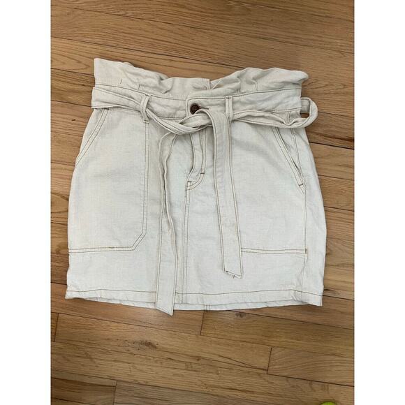 Free People Women 6 Mini Skirt Splendor In The Grass Tie Waist Linen Denim White - Picture 1 of 14